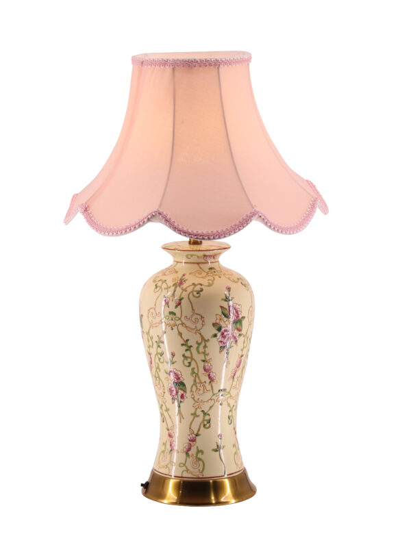 Beige Floral Ceramic Table lamp w/Shade